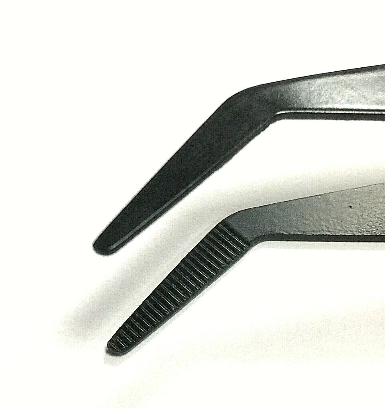 LED Lighted Tweezer with Bent Tips & Serrated Jaws 6.5" (168mm) Black Anodised