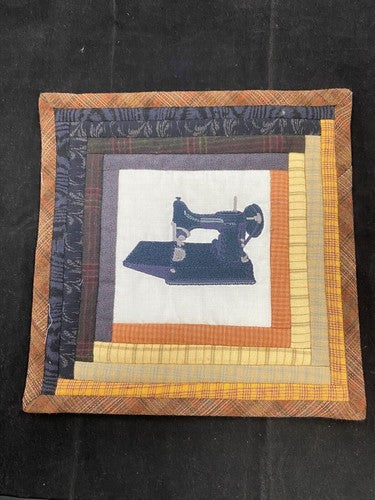 Vintage Sewing Machine Embroidered Block/Panel 24x24cm (9"x9") (EB-06BK)