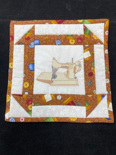 Vintage Sewing Machine Embroidered Block/Panel 24x24cm (9"x9") (EB-06BG)