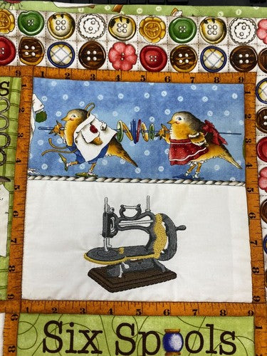 Vintage Sewing Machine Embroidered Block/Panel   24 x 24 cm (9" x 9") (EB-01)