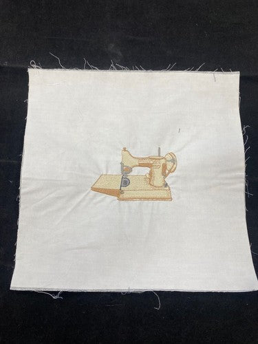 Vintage Sewing Machine Embroidered Block/Panel 24x24cm (9"x9") (EB-06BG)
