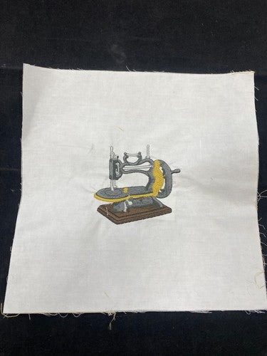 Vintage Sewing Machine Embroidered Block/Panel   24 x 24 cm (9" x 9") (EB-01)