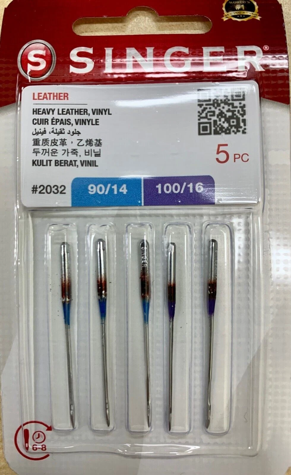 Singer Leather Needles #2032 Size:90/14 + 100/16
