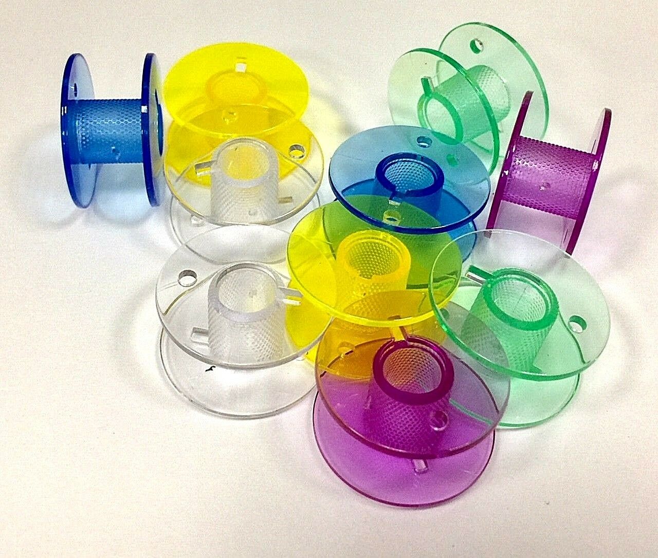 10X Plastic Bobbins "Quick Wind" Mixed Colours Janome #102261103QW