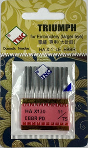 TNC Triumph 10 x Titanium Embroidery Machine Needles for Brother, Singer, Janome, Pfaff, Husqvarna/Viking, Juki, Toyota, Elna and Bernina, Size 11/75, Pack of 10