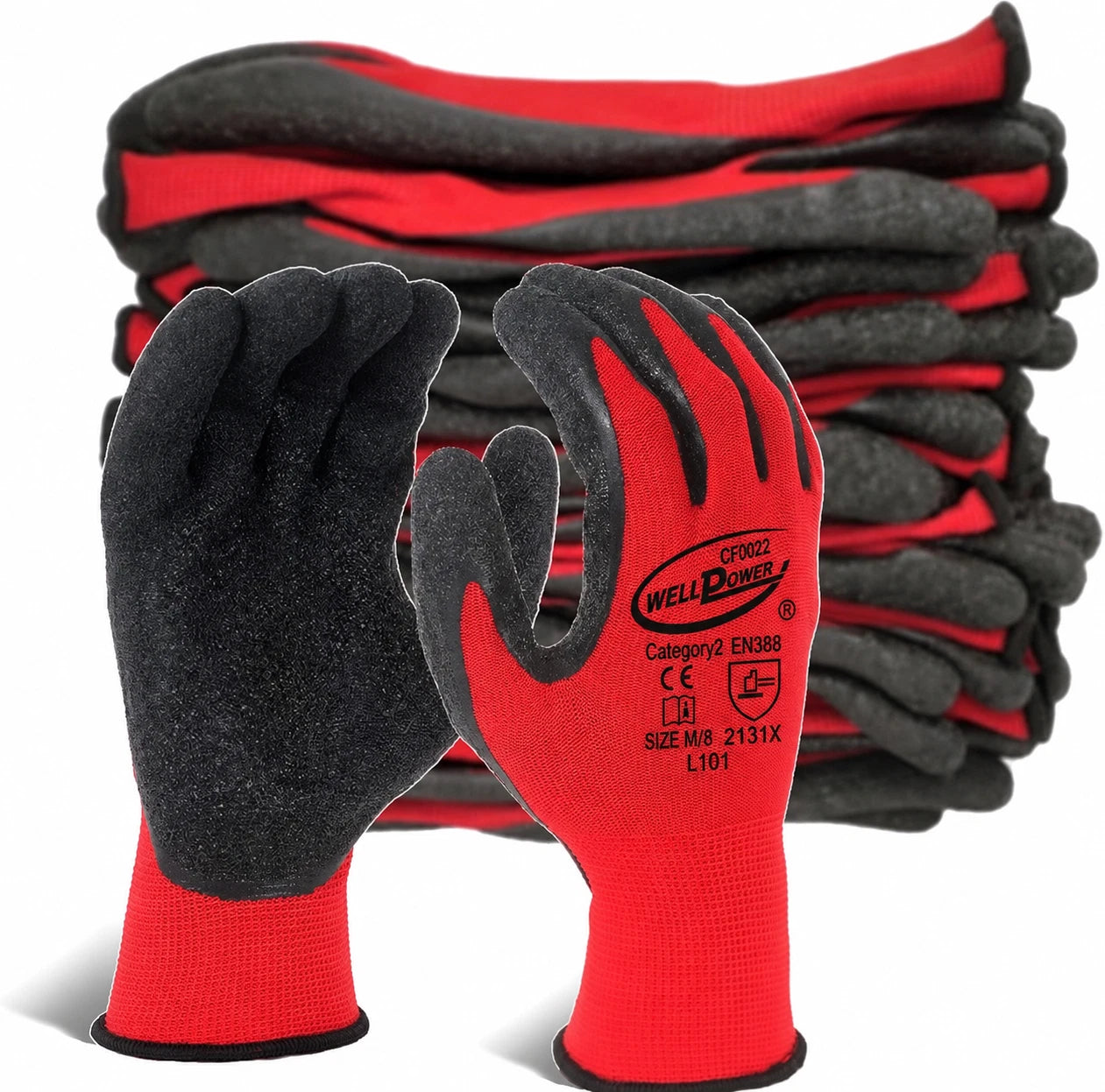 12X Rubber Safety Work Gloves Latex Coated - Large & Medium