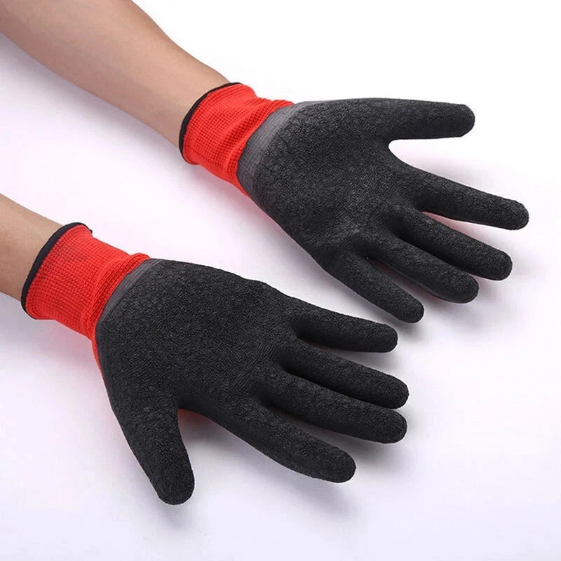 12X Rubber Safety Work Gloves Latex Coated - Large & Medium