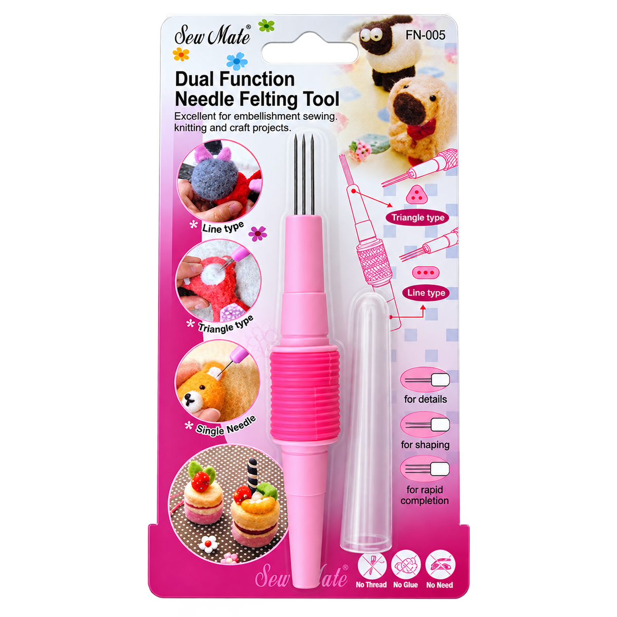 Dual Function Needle Felting Tool with 3 Needles for Line or Triangle Purposes