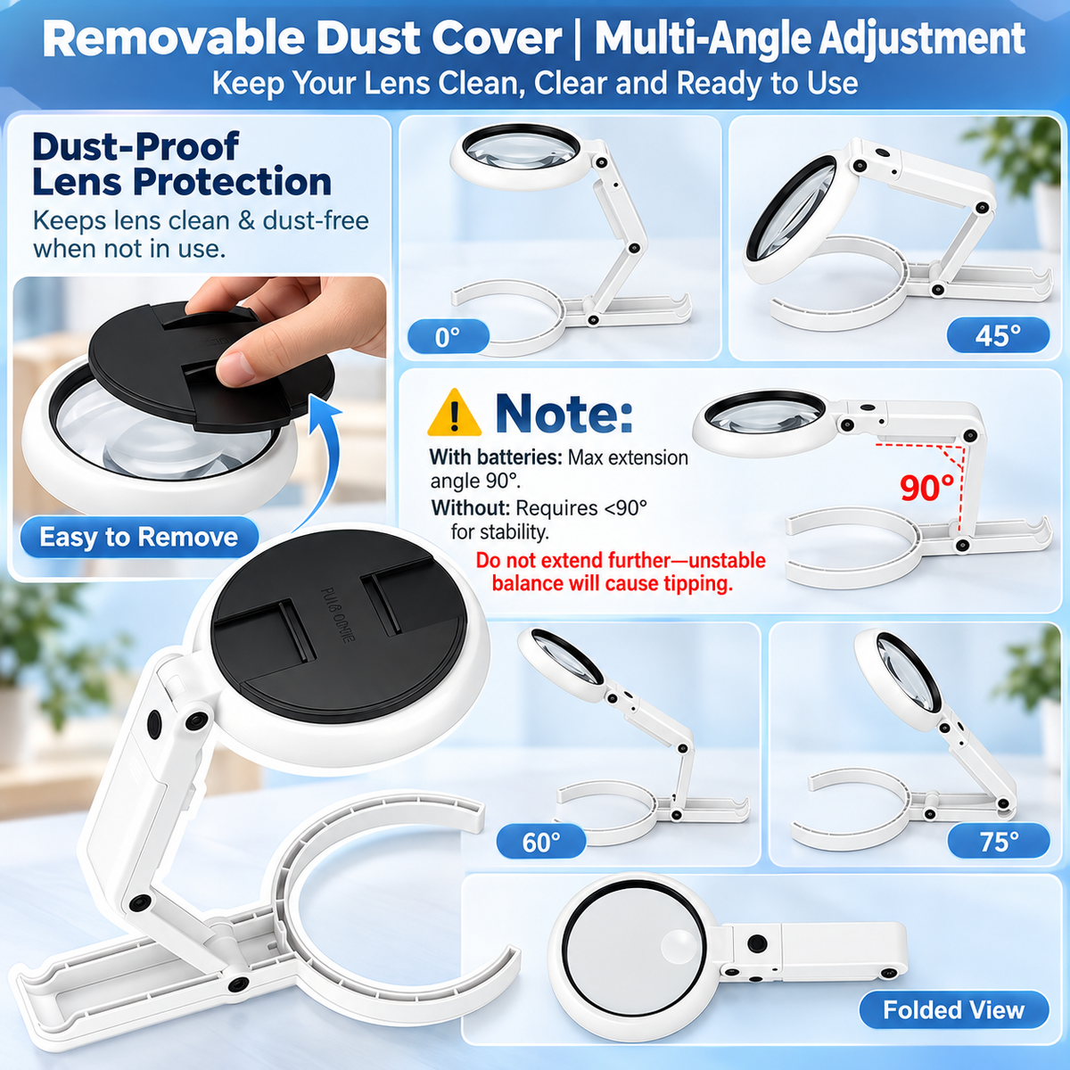 30X 10X Magnifying Glass with Light and Stand, Foldable Handheld