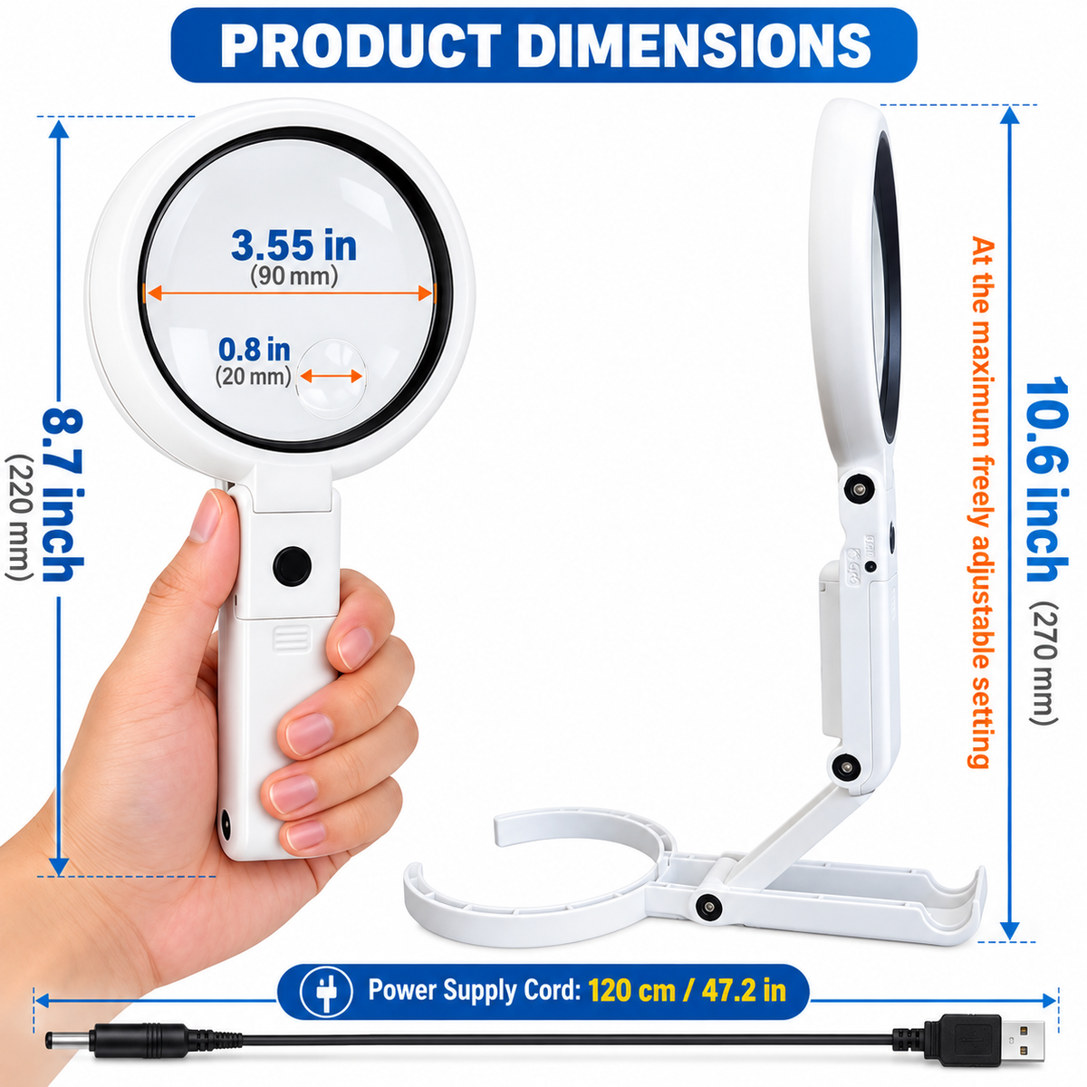 30X 10X Magnifying Glass with Light and Stand, Foldable Handheld