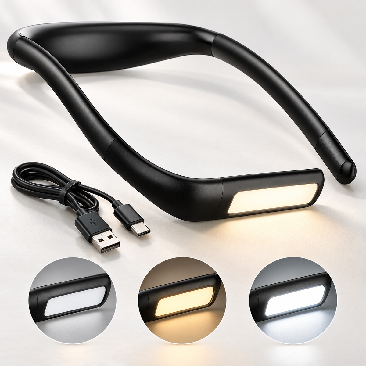 LED Neck Bendable Light 3 Color Adjustable for Reading, Hand Craft, Knitting, Camping