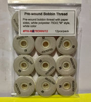 Pre-wound Bobbin Thread  75D/2 White "M" Style