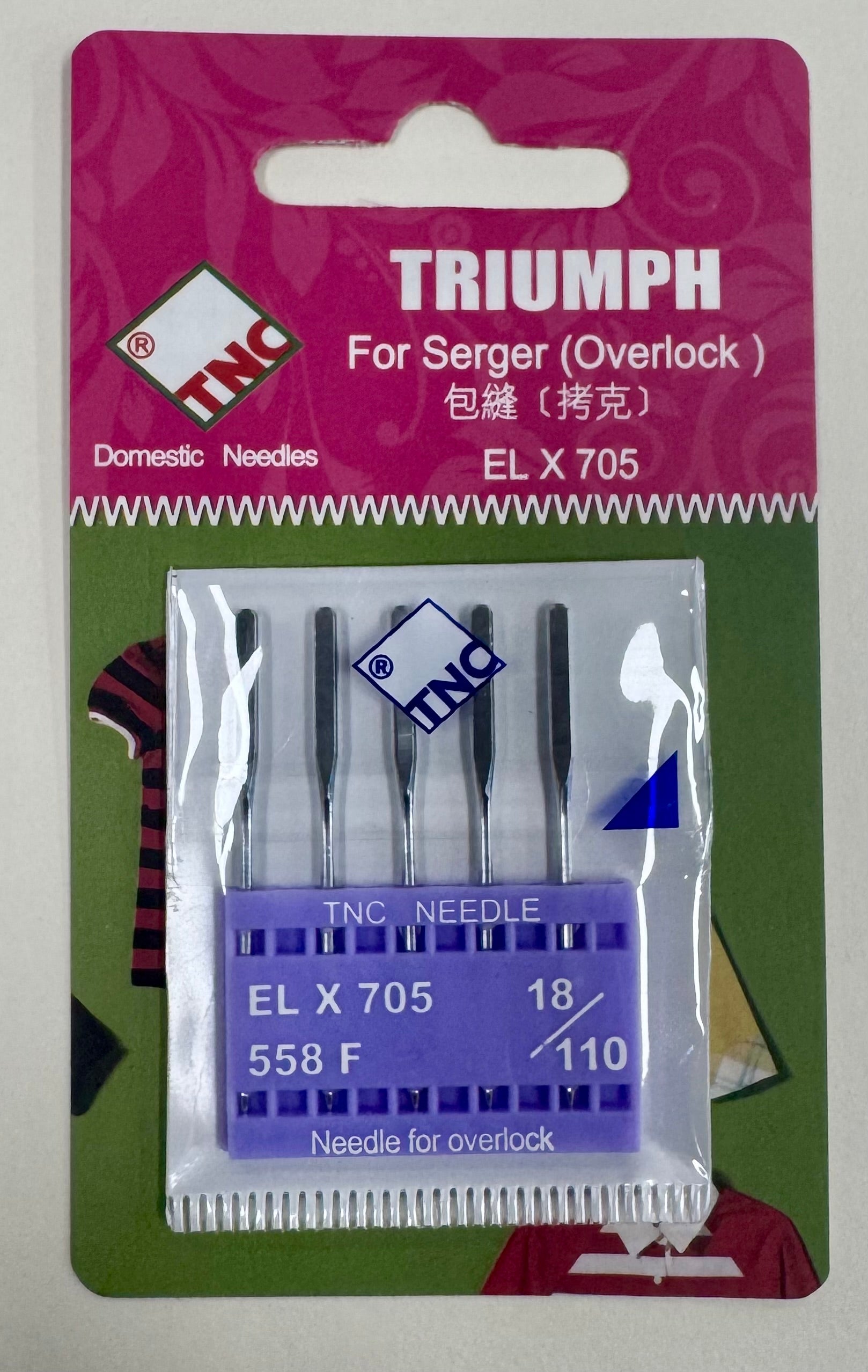 TNC Triumph Overlocker/Serger Needles Sizes: 16 & 18, ELx705, 558F Chrome Plated