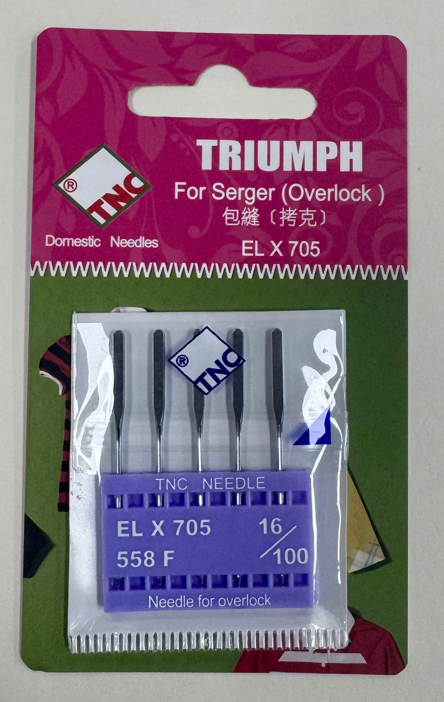 TNC Triumph Overlocker/Serger Needles Sizes: 16 & 18, ELx705, 558F Chrome Plated