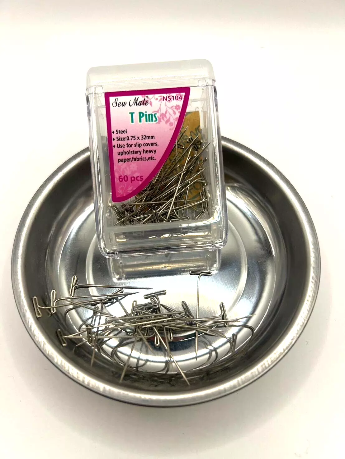 Magnetic Plate + Craft Sewing Quilting T Pins in Stackable Container