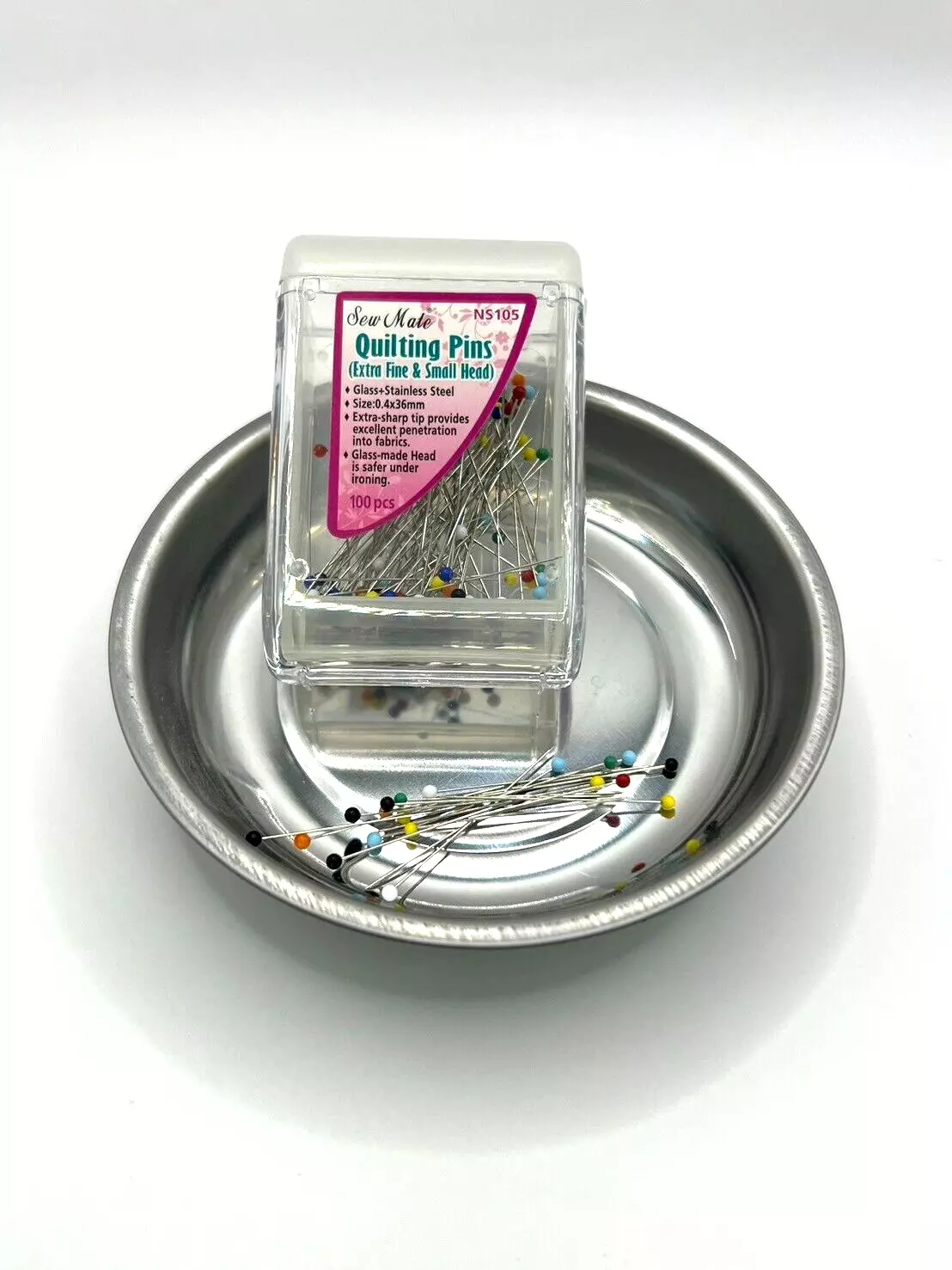 Magnetic Plate + Craft Sewing Quilting Extra Fine Pins in Stackable Container