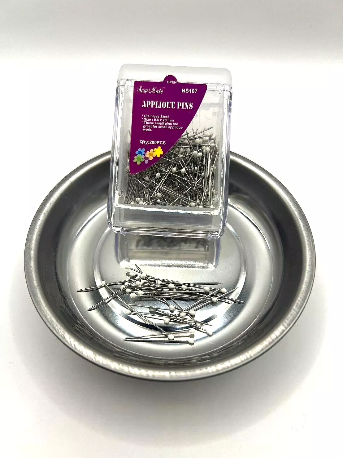 Magnetic Plate + Craft Sewing Quilting Applique Pins in Stackable Container