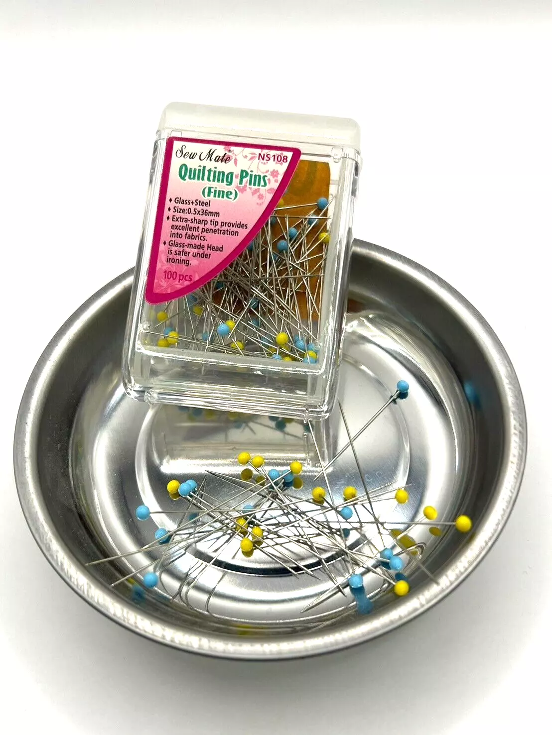 Magnetic Plate + Craft Sewing Quilting Fine Pins in Stackable Container