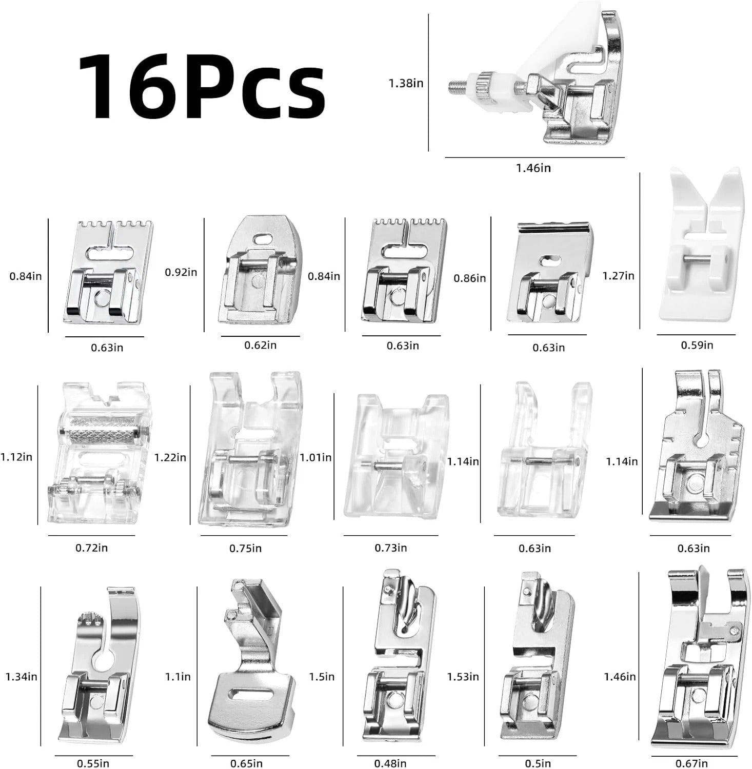 16-pc Presser Foot Set - Type "C" Fit Most Home Sewing Machine-Low Shank Singer, Janome, Brother, Baby Lock, Bernette, Juki, Toyota, Necchi, New Home, Kenmore, White, Riccar & Bernina (Copy)
