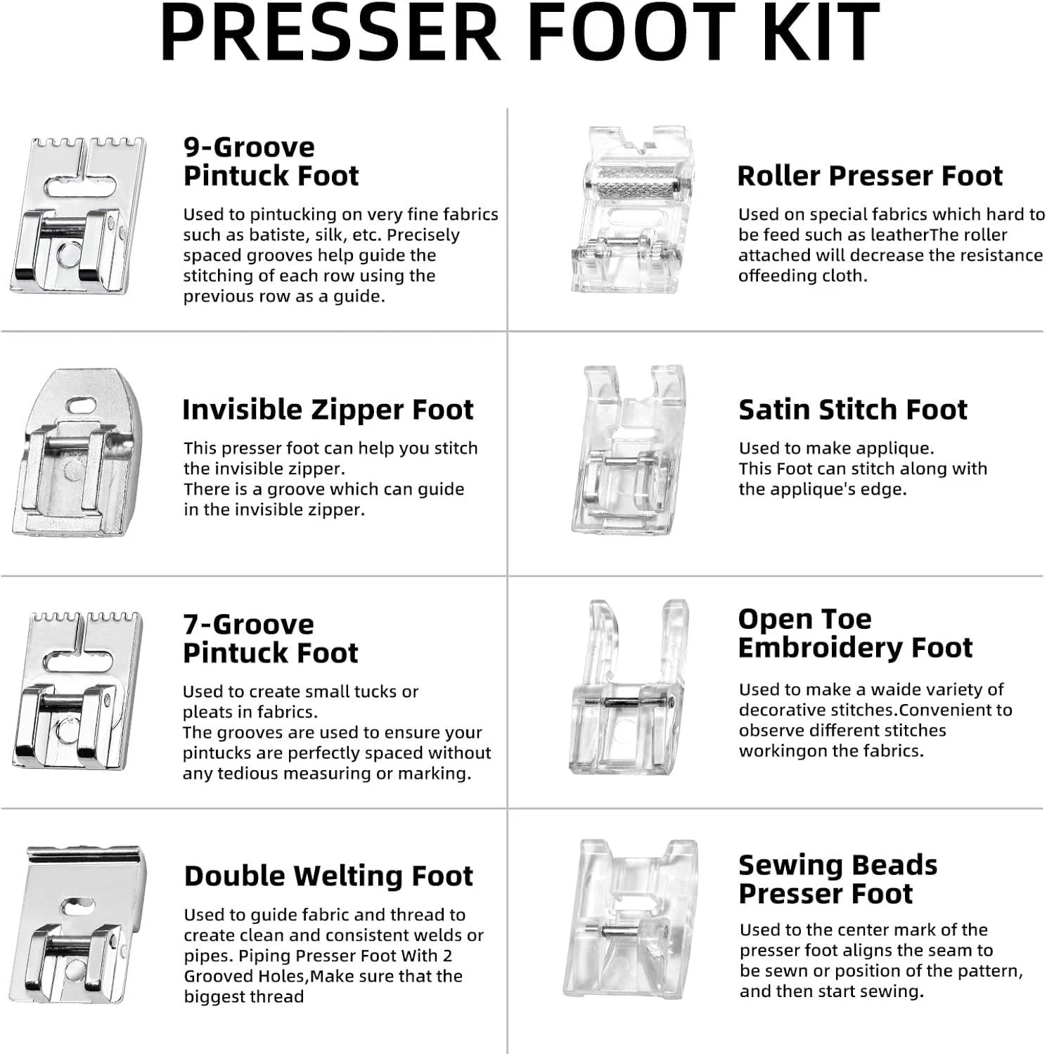 16-pc Presser Foot Set - Type "C" Fit Most Home Sewing Machine-Low Shank Singer, Janome, Brother, Baby Lock, Bernette, Juki, Toyota, Necchi, New Home, Kenmore, White, Riccar & Bernina (Copy)