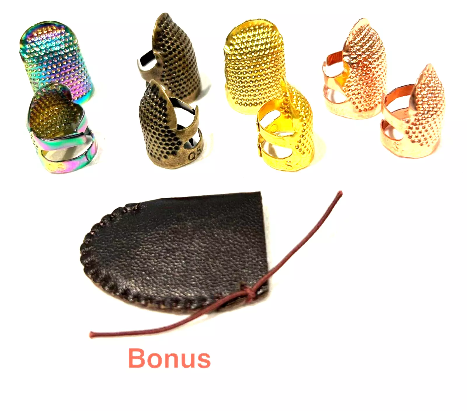 2pcs Protect Fingers Adjustable Vintage Thimble + Bonus Genuine Leather Thimble