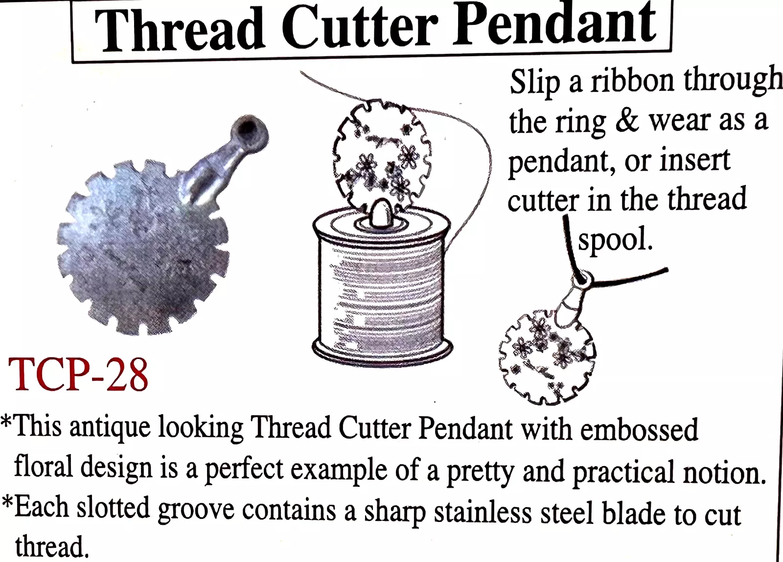 Thread Cutter Pendant in 4 Different Colors + Bonus Genuine Leather Thimble