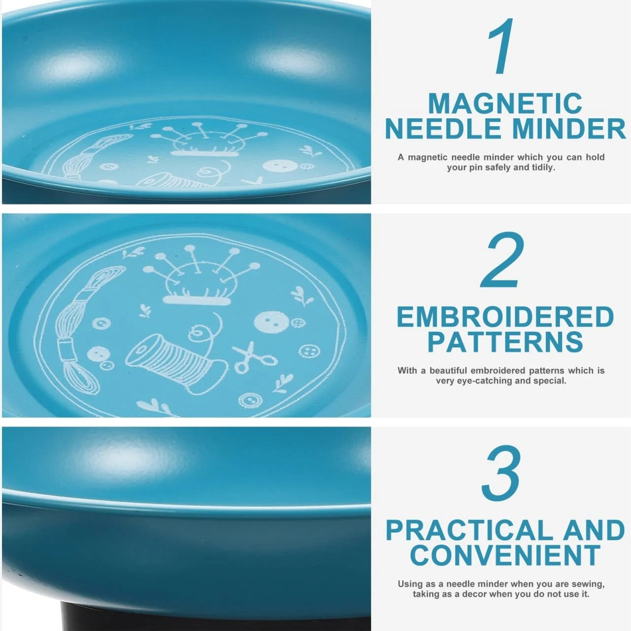 Professional Stainless Steel Magnetic Pin Holder Tray Bowl - Pink, Blue, Yellow