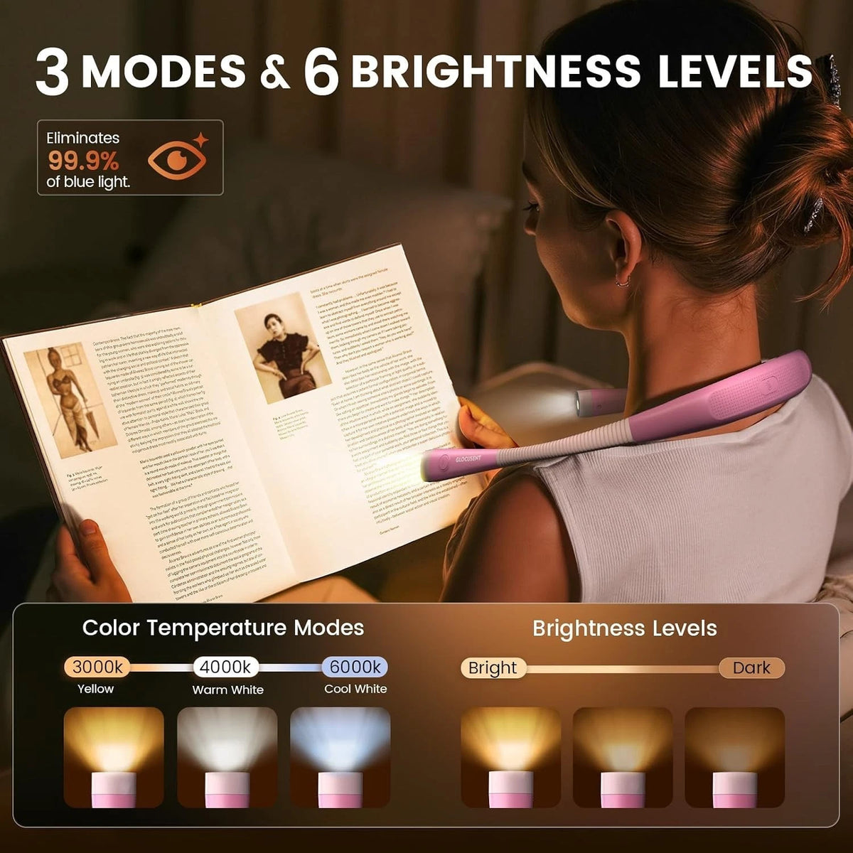 LED Neck Light 3 Light Color Adjustable for Reading, Craft, Knitting, Camping, Train Model