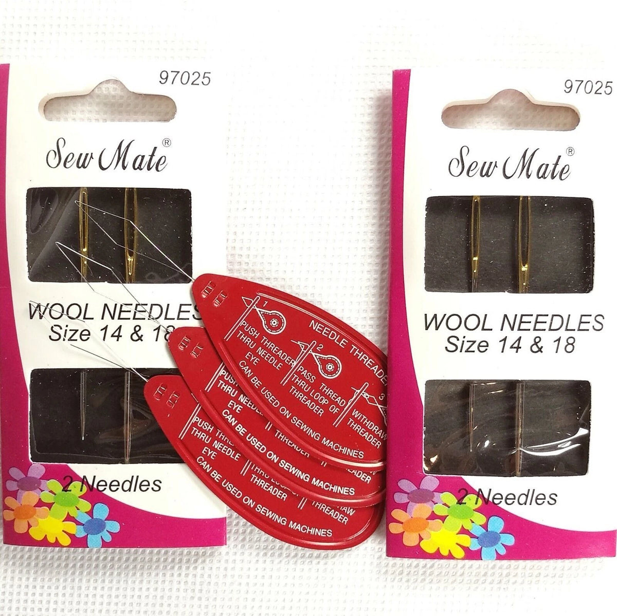 Hand Sewing Applique Needles Wool Needles Size 14 & 18 plus Needle Threaders