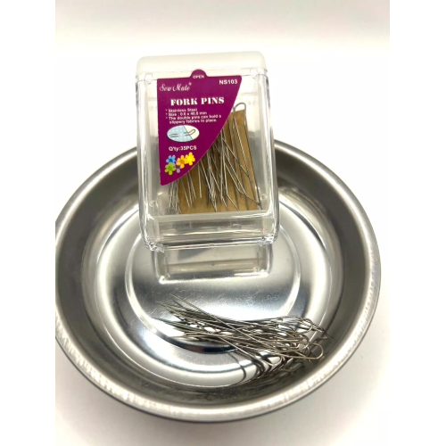 Magnetic Plate + Craft Sewing Quilting Fork Pins in Stackable Container