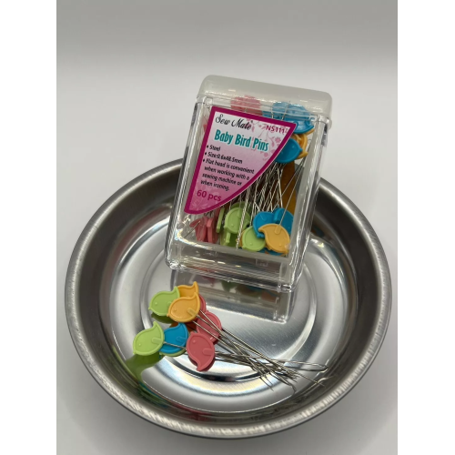 Magnetic Plate + Craft Sewing Quilting Baby Bird Pins in Stackable Container