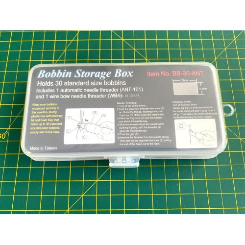 Bobbin Storage Box Holds Up To 30 Bobbins + Auto/Wire bow Needle Threader